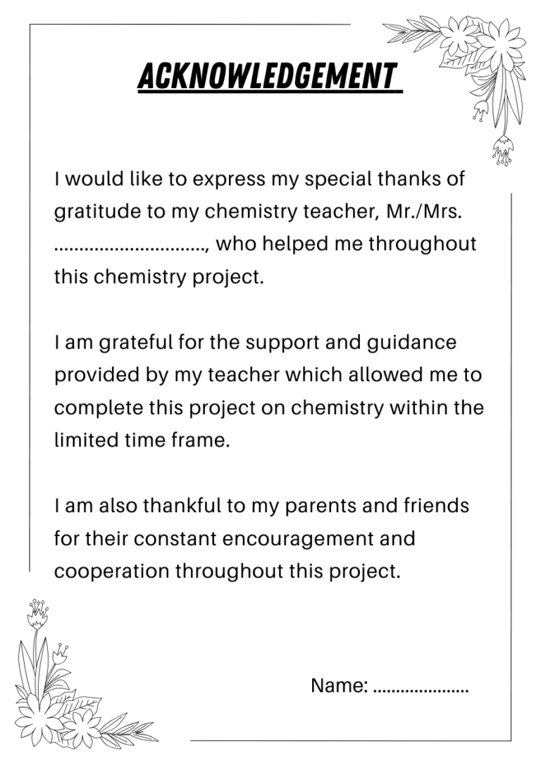 Acknowledgement For Chemistry Project PDF