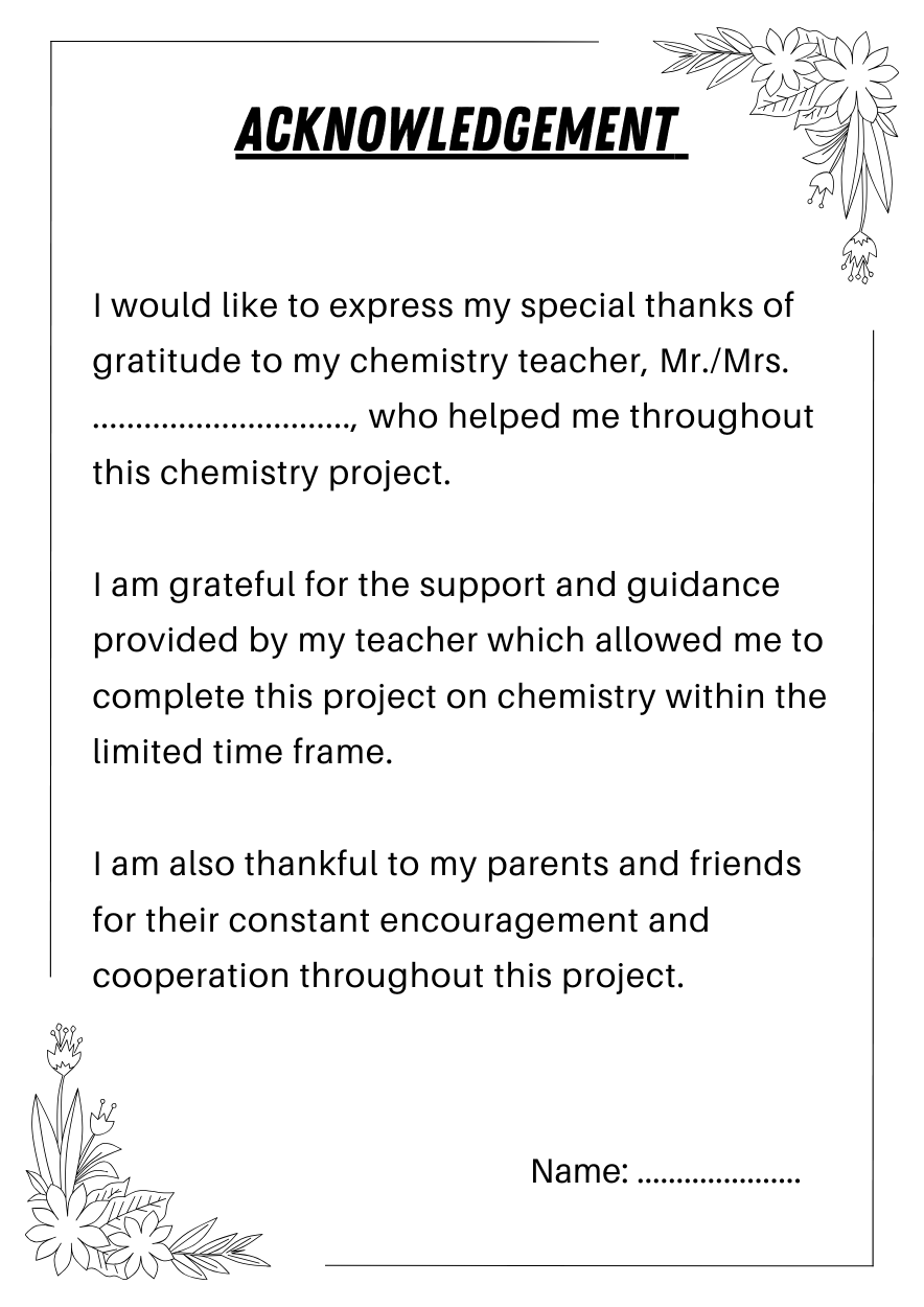 Acknowledgement for Chemistry Project