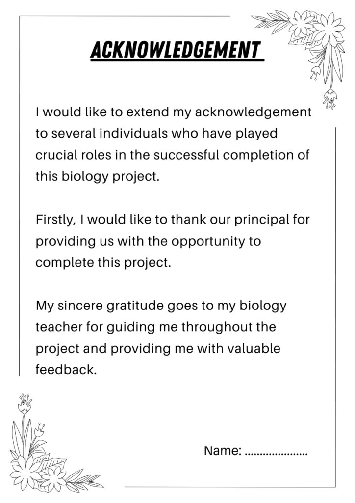 Acknowledgement For Biology Project – Acknowledgement