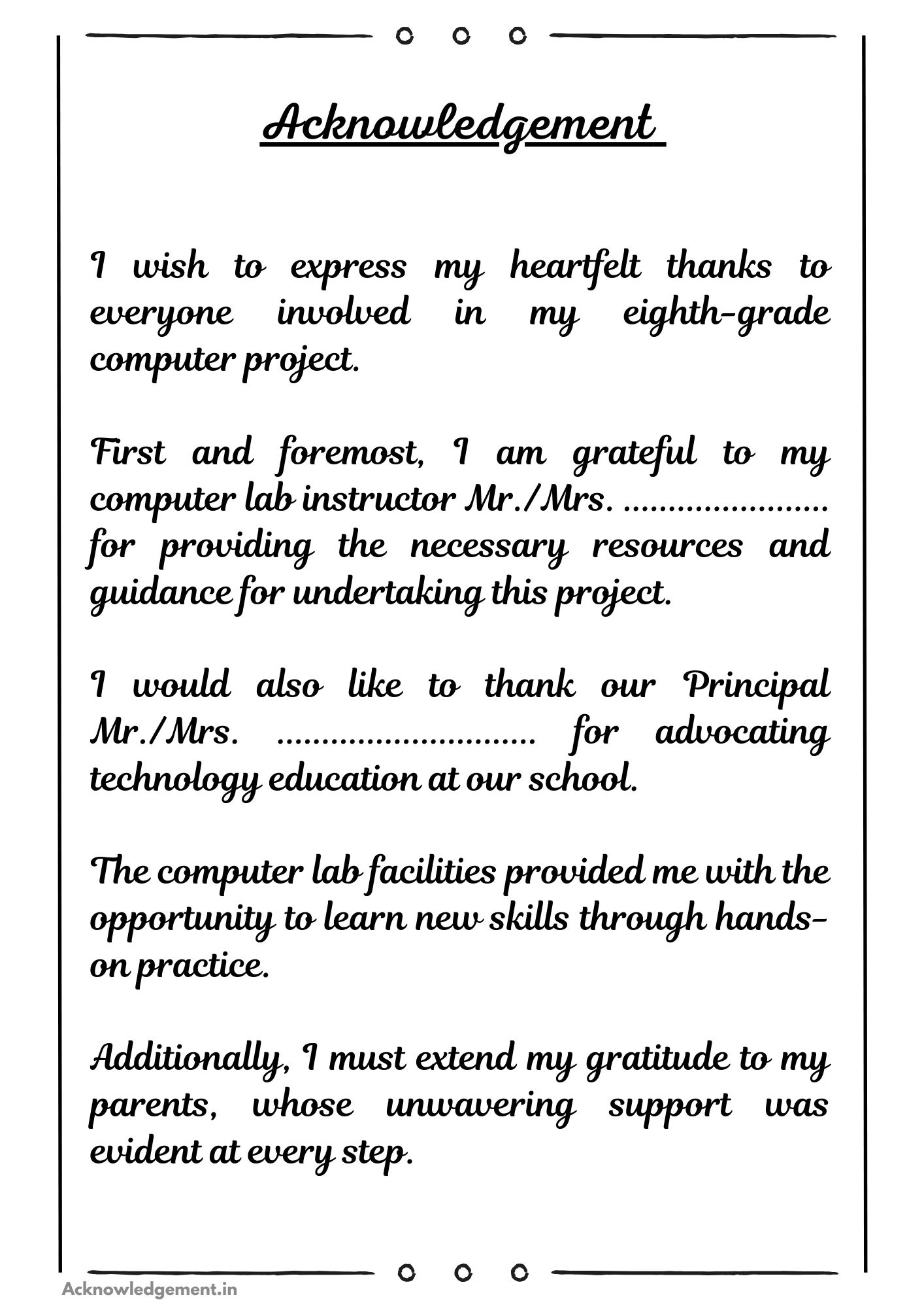 Acknowledgement for computer project