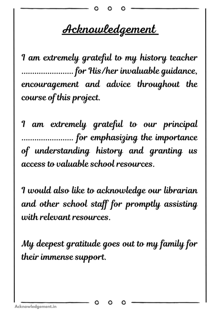 Acknowledgement For History Project Sample PDF