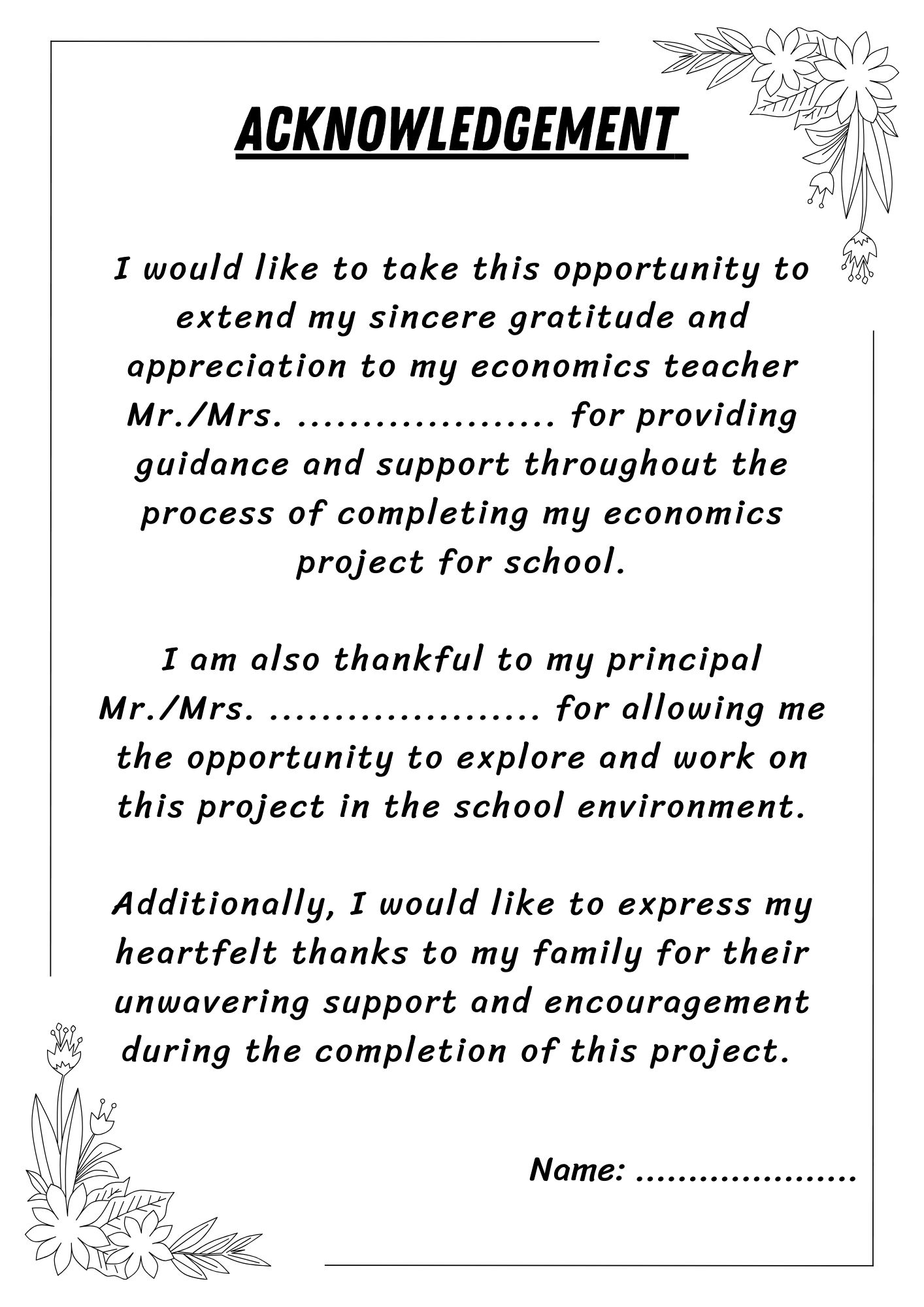 Acknowledgement for economics Project
