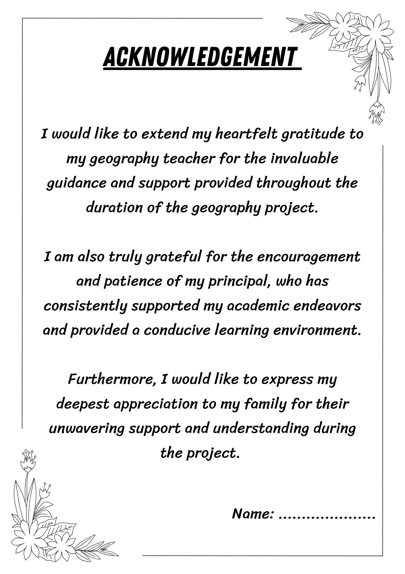 Acknowledgement for geography project