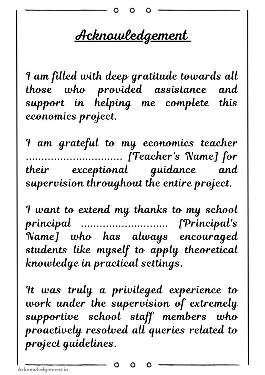 Acknowledgement for Economics Project Pdf