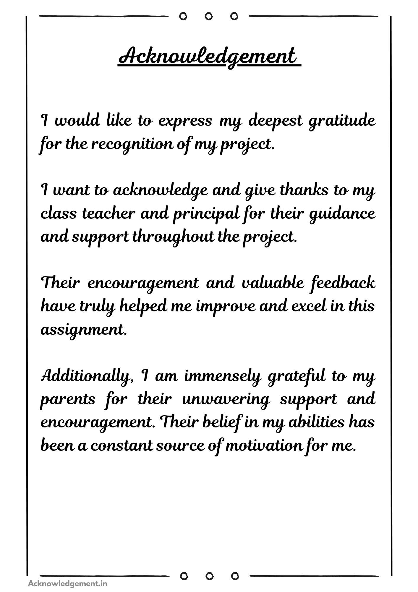 Acknowledgement Project Class 9