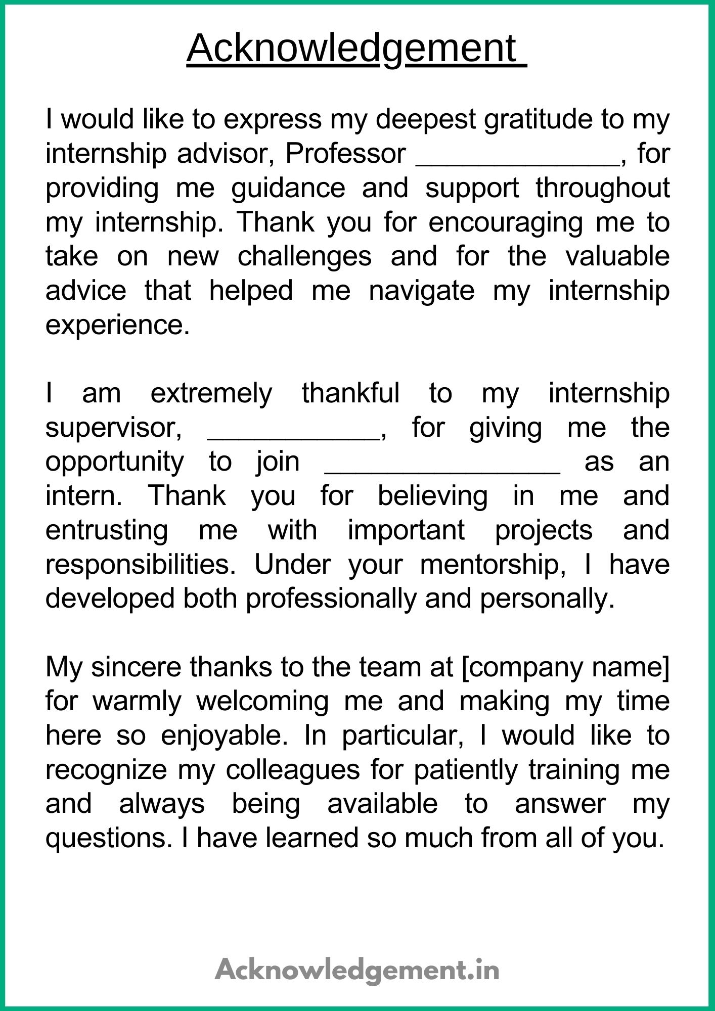 Acknowledgement for internship report