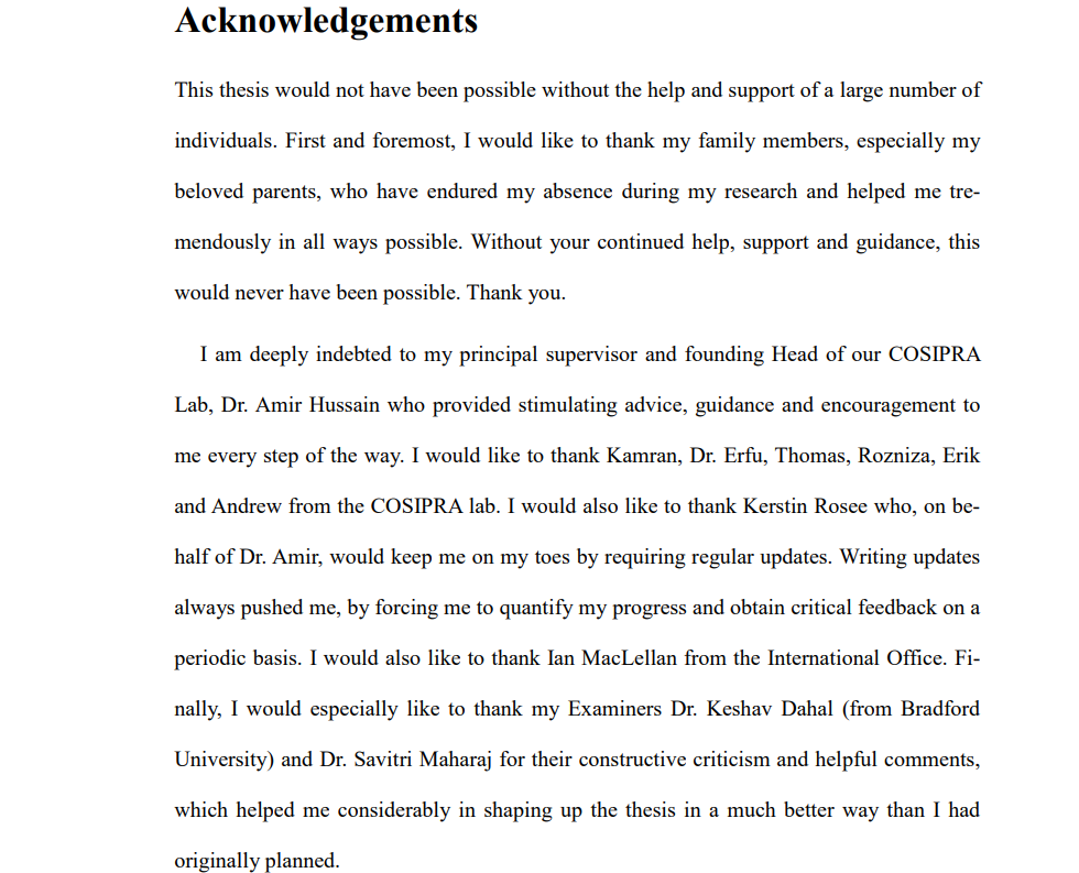 Acknowledgement for Dissertation Example